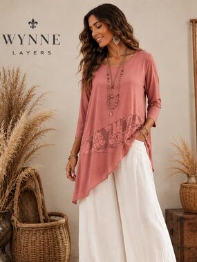 Wynne Layers, Beautiful Soft Mauve Blouse, Fun, Funky and Fabulous! Size 1X